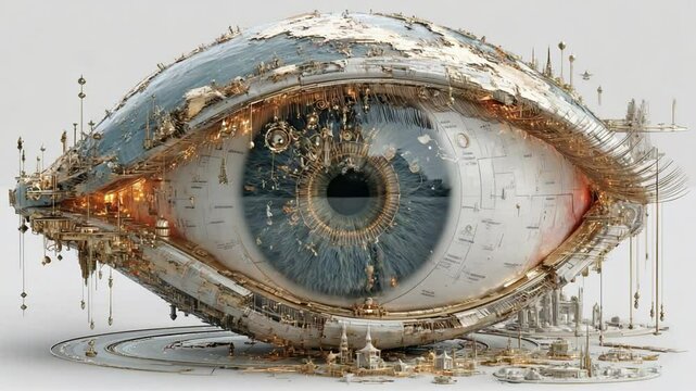Futuristic Eye Visualization with Mechanical and Architectural Elements in Creative Series