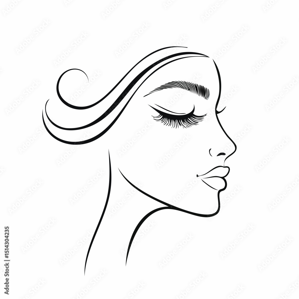 Poster a stylish profile sketch with soft lines and elegant curve details.