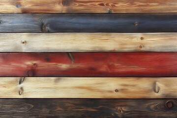 Painted wooden planks in horizontal stripes of various colors.