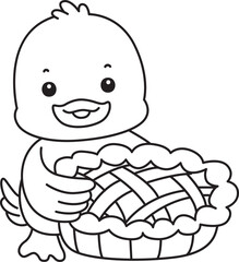 Lineart of Cute Duck icon. Outline of Funny baby Duck animal series stock illustration. life of fluffy Duck designs.