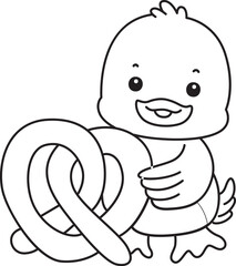 Lineart of Cute Duck icon. Outline of Funny baby Duck animal series stock illustration. life of fluffy Duck designs.