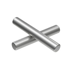 A Close-Up View of Two Polished Metal Rods Crossed Against a White Background: Industrial Design and Engineering