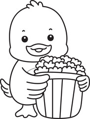 Lineart of Cute Duck icon. Outline of Funny baby Duck animal series stock illustration. life of fluffy Duck designs.