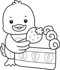 Lineart of Cute Duck icon. Outline of Funny baby Duck animal series stock illustration. life of fluffy Duck designs.
