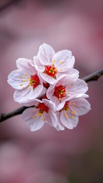 Exquisite pink spring blossoms (cherry/sakura) blooming on branch, soft bokeh, perfect for seasonal, beauty, print or romantic themes