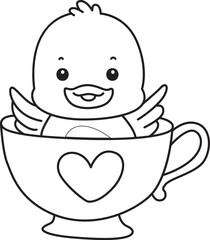 Lineart of Cute Duck icon. Outline of Funny baby Duck animal series stock illustration. life of fluffy Duck designs.