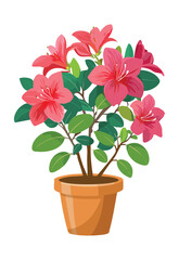 Potted Red Azalea Plant Illustration