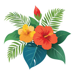Colorful Hibiscus Tropical Flowers Illustration