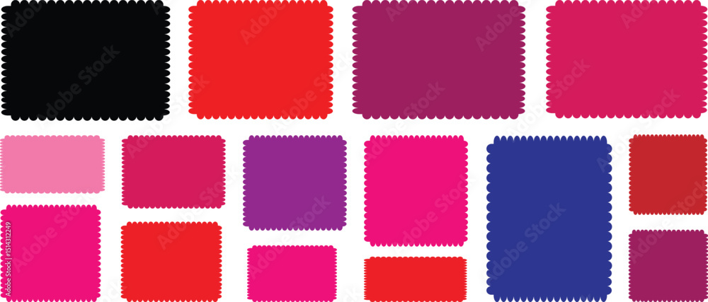 Poster color squiggle stories zigzag frame set. jagged rectangular shape box element set with zigzag and sq