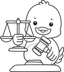 Lineart of Cute Duck icon. Outline of Funny baby Duck animal series stock illustration. life of fluffy Duck designs.