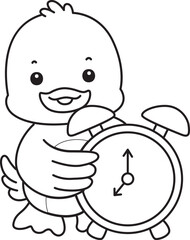 Lineart of Cute Duck icon. Outline of Funny baby Duck animal series stock illustration. life of fluffy Duck designs.