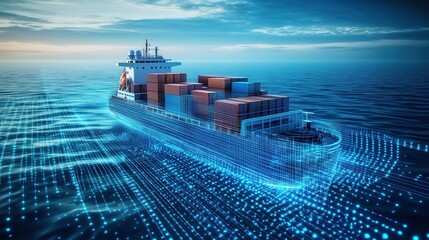 Container ship with digital overlay