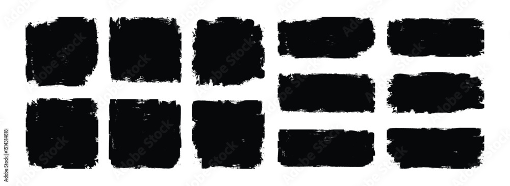 Poster set of rectangular grunge backgrounds. black square shapes with jagged borders on white background. 