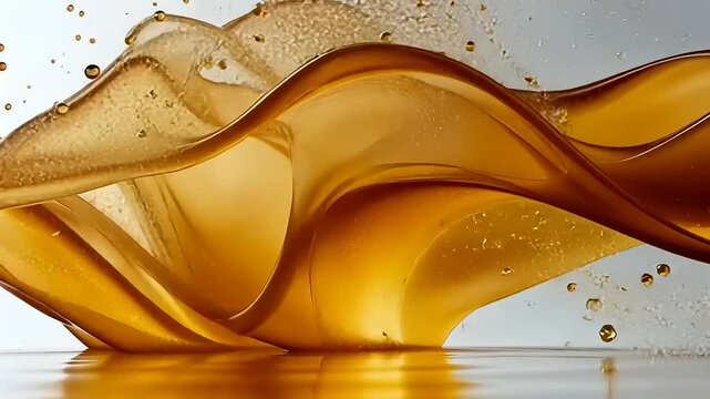 Abstract gold liquid splash video revealing intricate patterns on a light background
