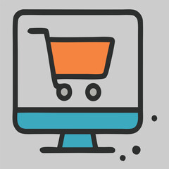 Checkout cart icon vector on monitor for digital shopping, ecommerce store, payment system, and online transaction.