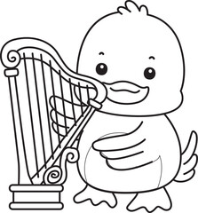 Lineart of Cute Duck icon. Outline of Funny baby Duck animal series stock illustration. life of fluffy Duck designs.