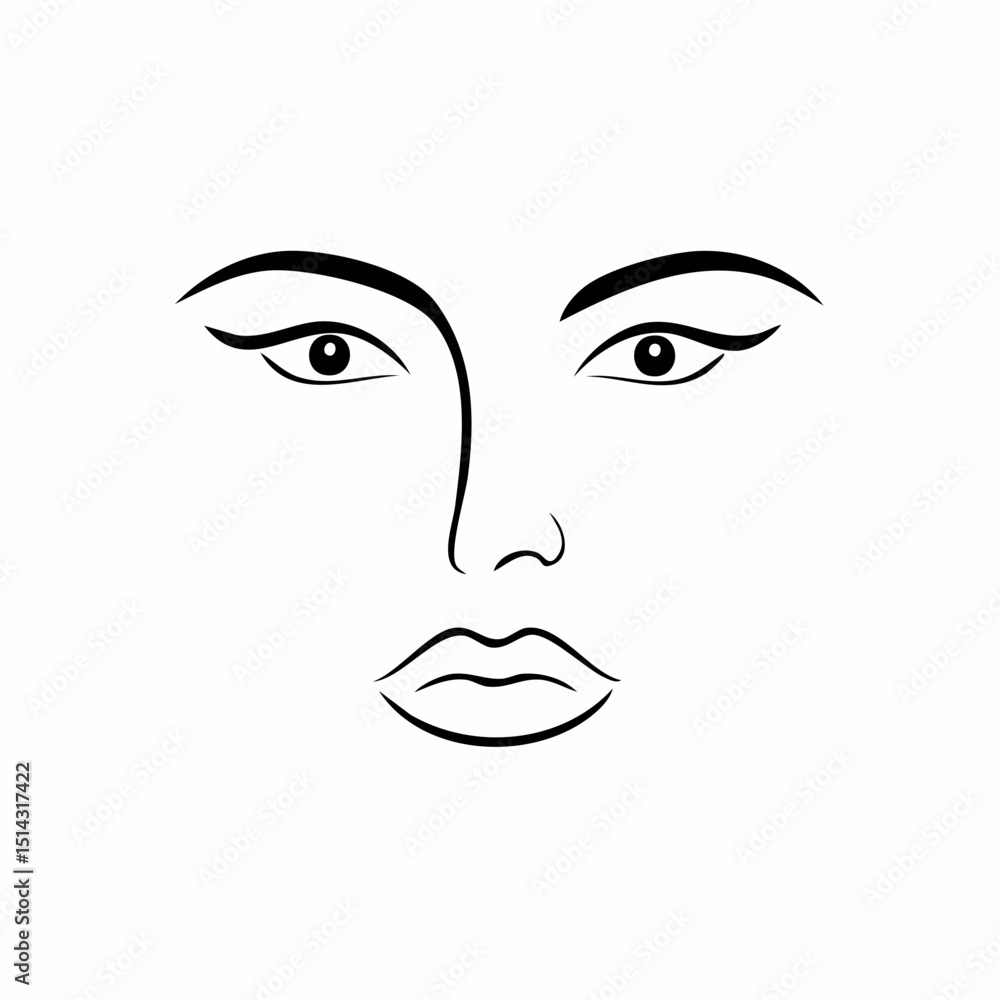 Poster a simple yet powerful abstract face, focusing on basic features for an elegant and contemporary art 