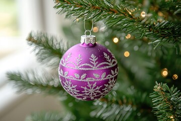 Fototapeta premium Purple christmas ornament with snowflakes.