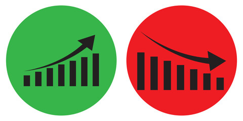 Obraz premium Graph enhancing and falling icon. Vector graph with black, green and red arrows. Graph with increase and decrease report.