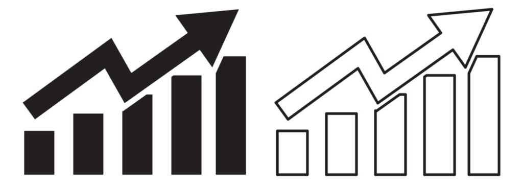 Graph enhancing and falling icon. Vector graph with black, green and red arrows. Graph with increase and decrease report.