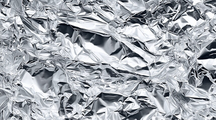 Crinkled silver foil texture abstract art close-up metallic shine