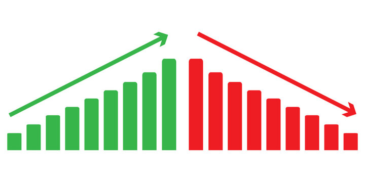 Graph Financial arrows up and down. Vector graph with black, green and red arrows. Graph with increase and decrease Report.  Vector illustration.