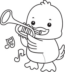 Coloring book of Cute Duck icon. Outline of  Funny baby Duck animal series stock illustration. life of fluffy Duck designs.