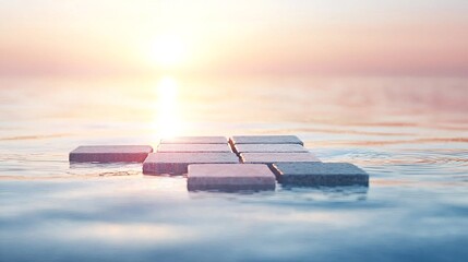 Stone Squares on Calm Water at Sunset