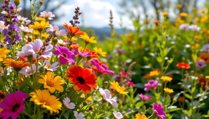 a vibrant floral garden with an array of flowers blooming