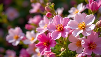 a captivating close up of delicate pink flowers with yellow centers