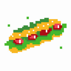 Pixel art sandwich with lettuce, tomato, cheese retro food design, colorful digital illustration