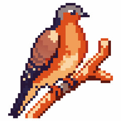 Fototapeta premium Pixel art bird on branch retro wildlife illustration, pixelated avian design