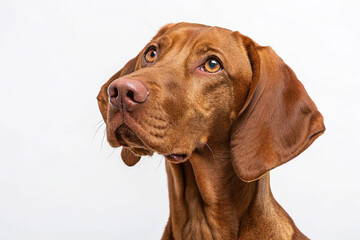 Attentive vizsla and looking at camera isolated on transparent background