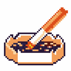 Fototapeta premium Pixel art smoking cigarette in ashtray, retro