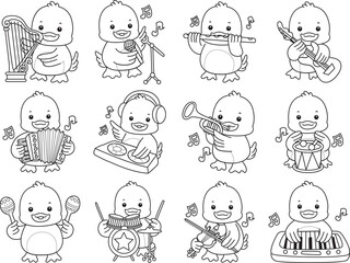Coloring book of Cute Duck icon. Outline of  Funny baby Duck animal series stock illustration. life of fluffy Duck designs.