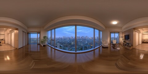 Obraz premium 360° city skyline view from modern apartment in urban environment