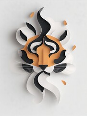 Stylized Roaring Tiger Paper Art Illustration