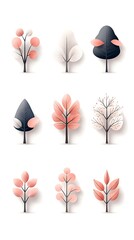 Stylized Tree Illustrations: A Flatlay Collection of Minimalist Seasonal Designs