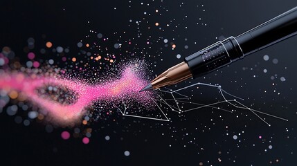 Stylus Drawing Pink 3D Chart on Black Background