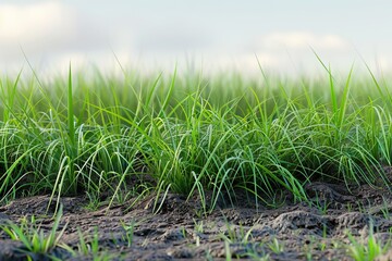 Fototapeta premium Grass 3D ground land green field earth garden soil isolated background section 