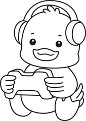 Coloring book of Cute Duck icon. Outline of  Funny baby Duck animal series stock illustration. life of fluffy Duck designs.