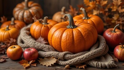 Autumn Harvest Bounty: Pumpkins, Apples, and a Knitted Cozy
