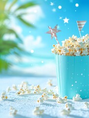 Summer Beach Snack Table with Popcorn and Lemonade