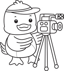 Coloring book of Cute Duck icon. Outline of  Funny baby Duck animal series stock illustration. life of fluffy Duck designs.
