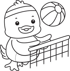 Coloring book of Cute Duck icon. Outline of  Funny baby Duck animal series stock illustration. life of fluffy Duck designs.