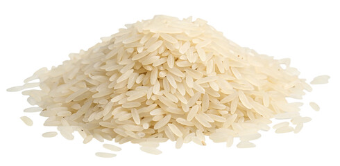 A heap of long grain rice grains piled together on a black background in a studio setting shot