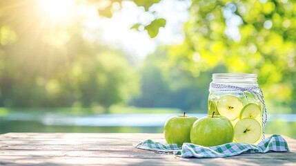 Summer Picnic Scene with Green Apples and Infused Water