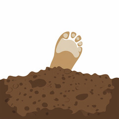 Buried Feet: A visual metaphor that conveys a sense of being stuck, overwhelmed, or trapped, the image features a single foot protruding from a pile of dirt, with a minimalist, symbolic style. 