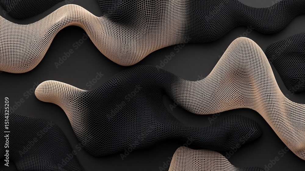 Poster abstract beige and black mesh grid pattern on dark background