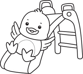 Coloring book of Cute Duck icon. Outline of  Funny baby Duck animal series stock illustration. life of fluffy Duck designs.